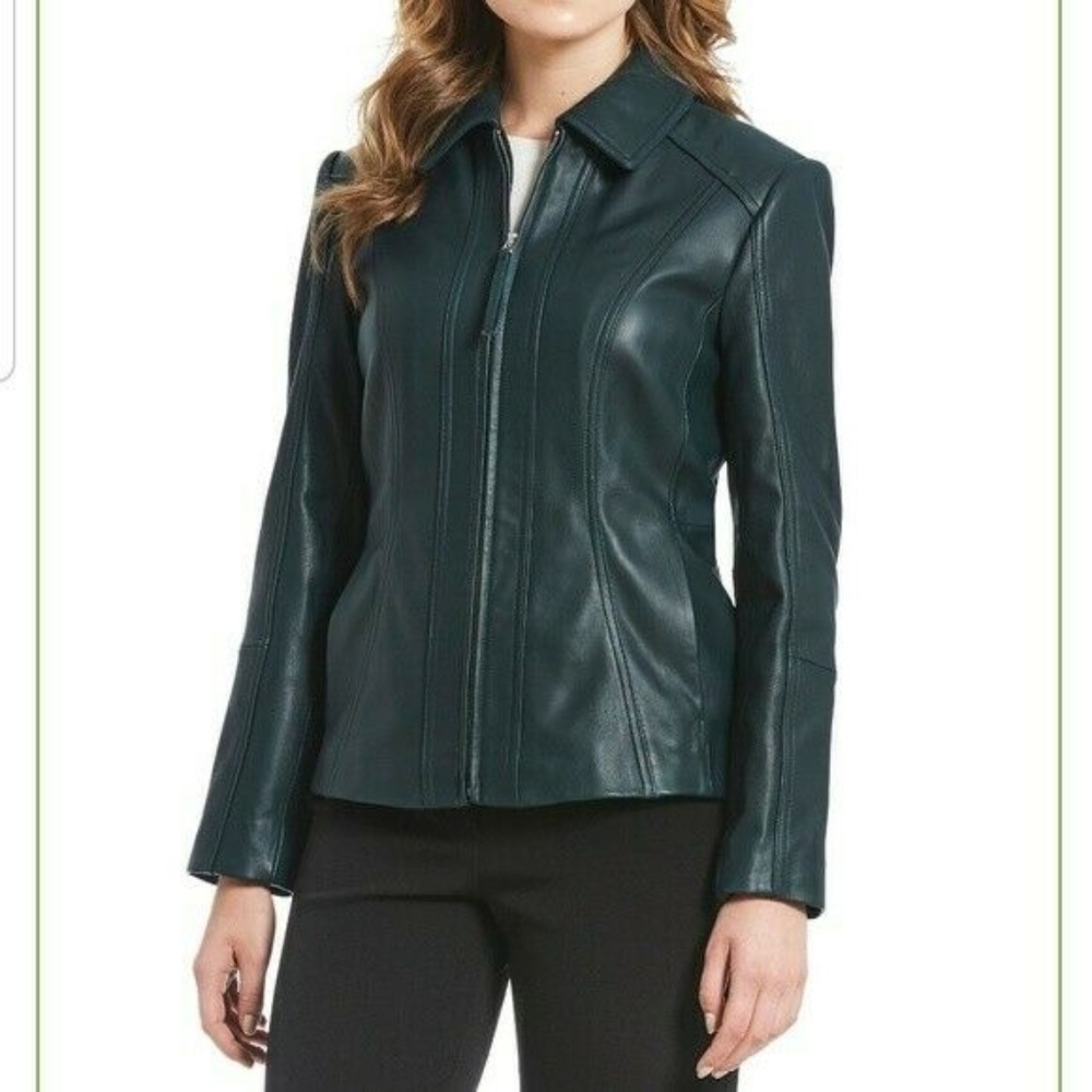 Preston & York Sz M LambSkin Black Leather Jacket